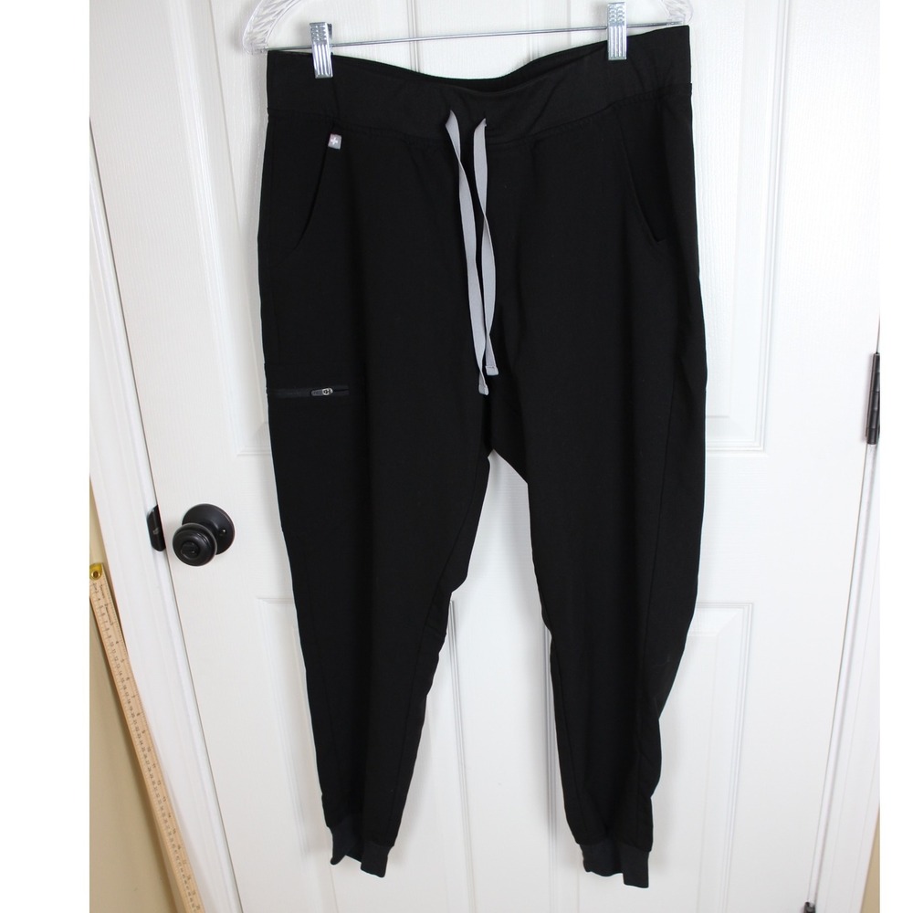 Figs Black Track Jogger Pants with Gray Drawstring